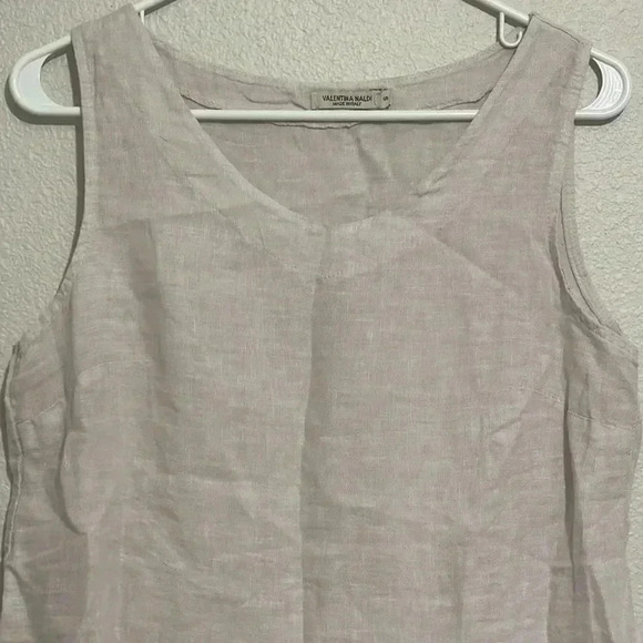 VALENTINA NALDI Linen Cream Tank Top Sleeveless Peplum Eyelet Blouse - Picture 2 of 6